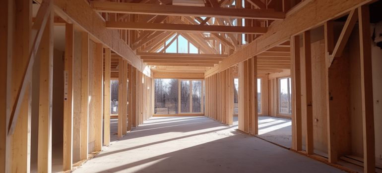 Moderní rodinný dům ve výstavbě s viditelným stavebním procesem