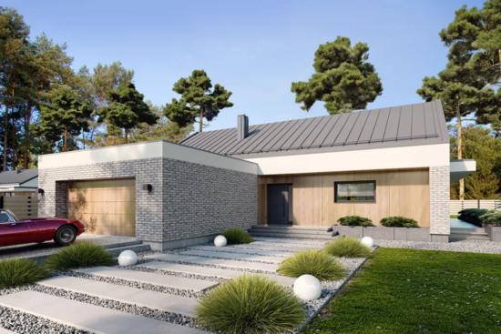 Moderní bungalov ASPECT s čistými liniemi a prosklenými plochami