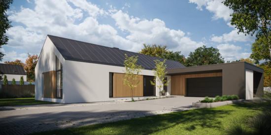 Moderní jednopodlažní rodinný dům PRESTIGE s velkými prosklenými plochami a elegantní fasádou