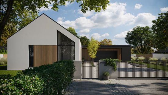 Moderní jednopodlažní rodinný dům PRESTIGE s velkými prosklenými plochami a elegantní fasádou